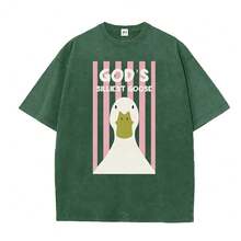 Camiseta Cristiana Retro Lavada "El Ganso Más Tonto de Dios", Camiseta Divertida con Gráfico de Pato, Transpirable - Verde - Ver 1