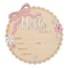 1pc "Hello World" Wooden Baby Birth Announcement Plaque, Pink Floral Newborn Name Date Time Weight Length Board, Baby Girl Nursery Decor Photo Prop, Welcoming Party Decoration & Keepsake - Pink - View 12