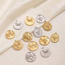 1 件 304 不锈钢镀 18K 金时尚动物圆形吊坠，项链耳环套装，马/豹/蜜蜂/牛头造型，DIY 首饰配件，适合女性日常佩戴 - 吊墜 - 查看 4