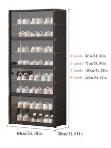 Portable Closet, Closet Organizer, Multifunctional Transparent Flip-Cover Dust-Proof Shoe Cabinet, Wardrobe, Shelving Unit, Shoe Rack, Free-Standing Display, Easy Assembly, Floor-Standing Storage Rack, Book Cabinet, Suitable For Bedroom, Living Room, Kitchen, Study, Office, Holiday Storage, Christmas Gift - Black - View 10