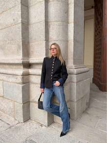 Women's Button Collar Long Sleeve Fitted Sports Jacket - Royal Blue - View 5