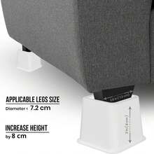 Bed Riser, 3 & 5 Inches Adjustable Furniture Risers For 8 Inch Combined Furniture Lift, Perfect For Dorm Rooms & Under Bed Storage, Heavy Duty 1,300 Lbs Support, 4 Set Black - White - View 7