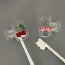 2pcs Cherry Pattern Toothbrush Holders - Cute Design, Suitable For Travel And Home Use, Transparent Cover, Compact And Portable, Protects Toothbrush Head, Double Drainage Ventilation, Suitable For Home, Dorm And Travel | Cute Toothbrush Head Storage Box, Suitable For Bathroom Storage, Home And Dorm Use - Multicolor - View 4