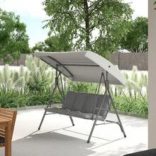 3 Seater Garden Swing Chair, Patio Rocking Bench With Tilting Canopy, Removable Cushion - Brown - View 3