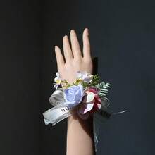 1件淡粉色北欧风人造花腕花，新娘婚礼装饰，派对/商务会议配饰，舞会手链 - 淺粉色 - 查看 6