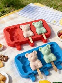 3-In-1 Cartoon Bear Popsicle Mold |   DIY Ice Cream Mold |   Comes With 50 Wooden Sticks |   Cute Design |   Kids Craft/Party/Picnic |   Silicone4th Of July - Màu xanh dương + 50 que gỗ - Xem 12