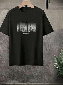 Men's Casual Urban-Print T-Shirt (Summer Edition) | Ideal For Everyday Wear - Exceptionally Comfortable | Pure Cotton Tee | Summer Top | Wardrobe Essential | High Quality | Solid Color Design | Graphic Tee White Top - Black Top - 查看 2