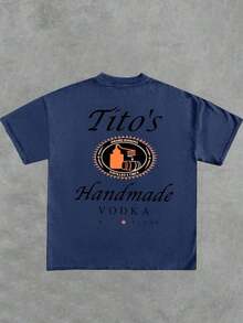 Tito's Handmade Vodka - Brand - Inspired Black T - Shirt - Front And Back With "Tito's Handmade Vodka" Typography And Logo! 100% Cotton Double - Sided Printed T - Shirt,1pac - 藏蓝色 - 查看 4