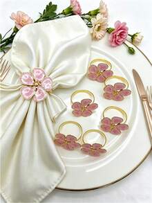 1/6/12 Pcs Elegant Metal Flower Napkin Rings, Suitable For Birthday Party, Farmhouse Style, Wedding, Restaurant, Hotel, Valentine's Day, Banquet, Buffet Table Decor, Party Favors, Home Kitchen Table Decor - Multicolor - View 16