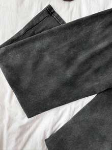 Pantalones de chándal de pierna recta y cintura baja para mujer, apropiados para el verano, con efecto lavado - Negro 7 - Ver 7