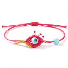 1 pieza Pulsera tejida de ojo malvado de moda casual para mujer, pulsera trenzada de cordón de cera ajustable, adecuada para el uso diario, festivales, regalo de verano, regalo de vacaciones - Multicolor - Ver 9