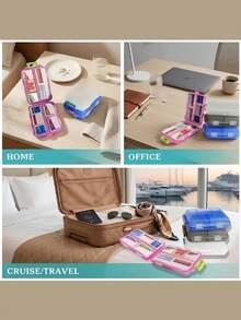 Tragbarer 7-Tage-Pillenorganizer mit 300 Medikamentenetiketten, Mini-Reise-Täglicher Pillenkasten, Medikamentenlagerbox, Pillenorganizer mit Medikamentenetikett, für Reisen, Zuhause - Verschiedenfarbig - Übersicht 2