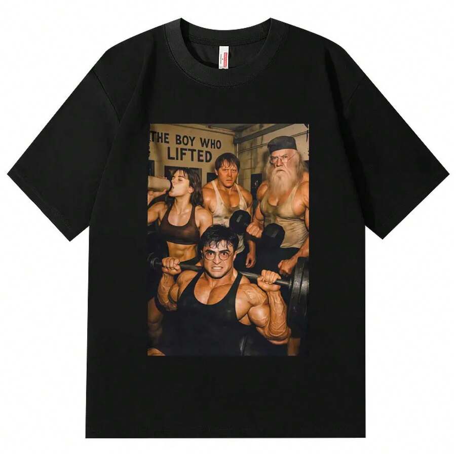 Camisetas gráficas Wizard Gym Day para hombre y mujer, camisetas de manga corta a la moda, camisetas informales holgadas de verano 100% algodón - Negro - Ver 1