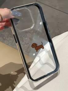 狗狗 1個 黑色邊框透明極簡鏡頭保護防摔防撞臘腸狗圖案手機殼，適用於 iPhone 16 Pro Max, 17/16/15/14 Plus, 13/12/11, Air - 彩色 - 查看 3