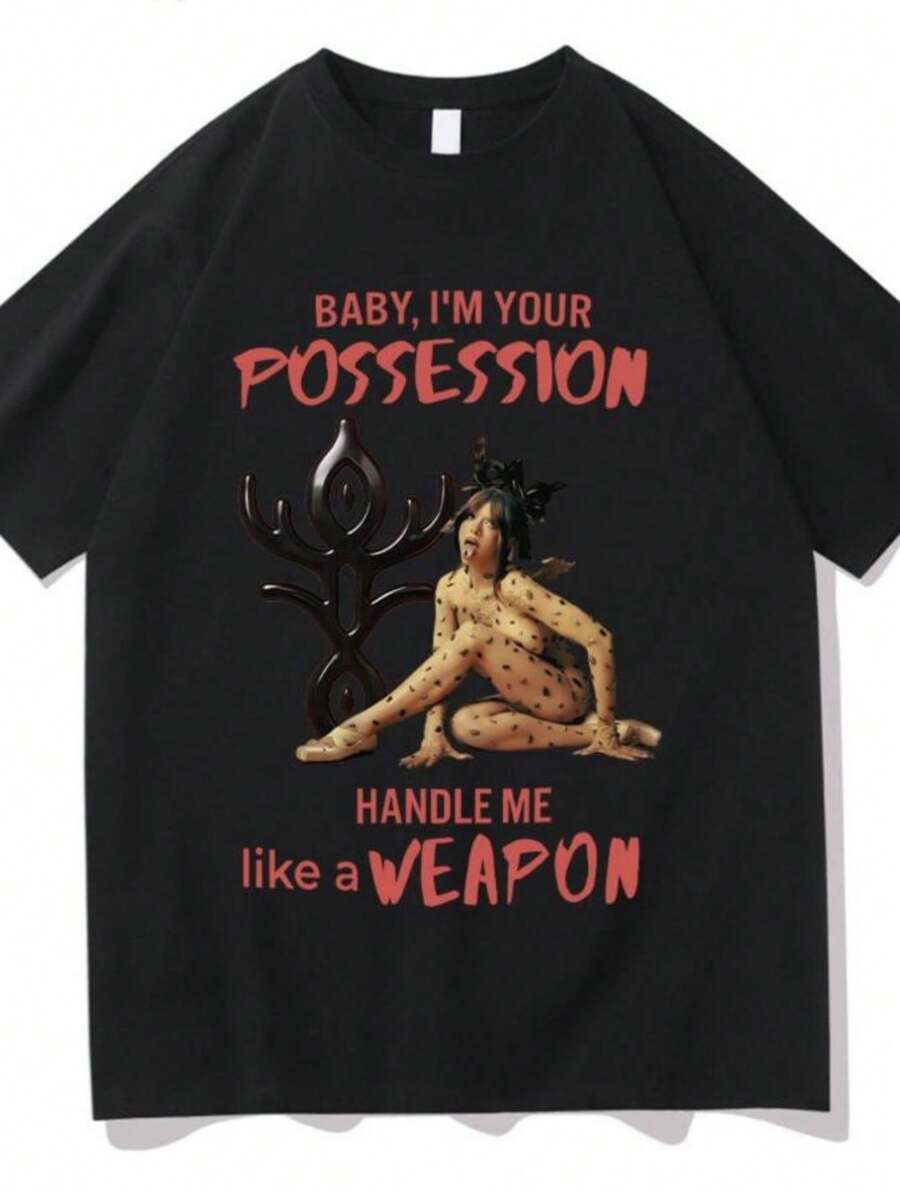 Women's T-Shirts BABY, I'M YOUR Possession Graphic T Shirts Fashion High Quality Cotton T-Shirts Women Men Oversized Casual Tees - 黑色 - 查看 1