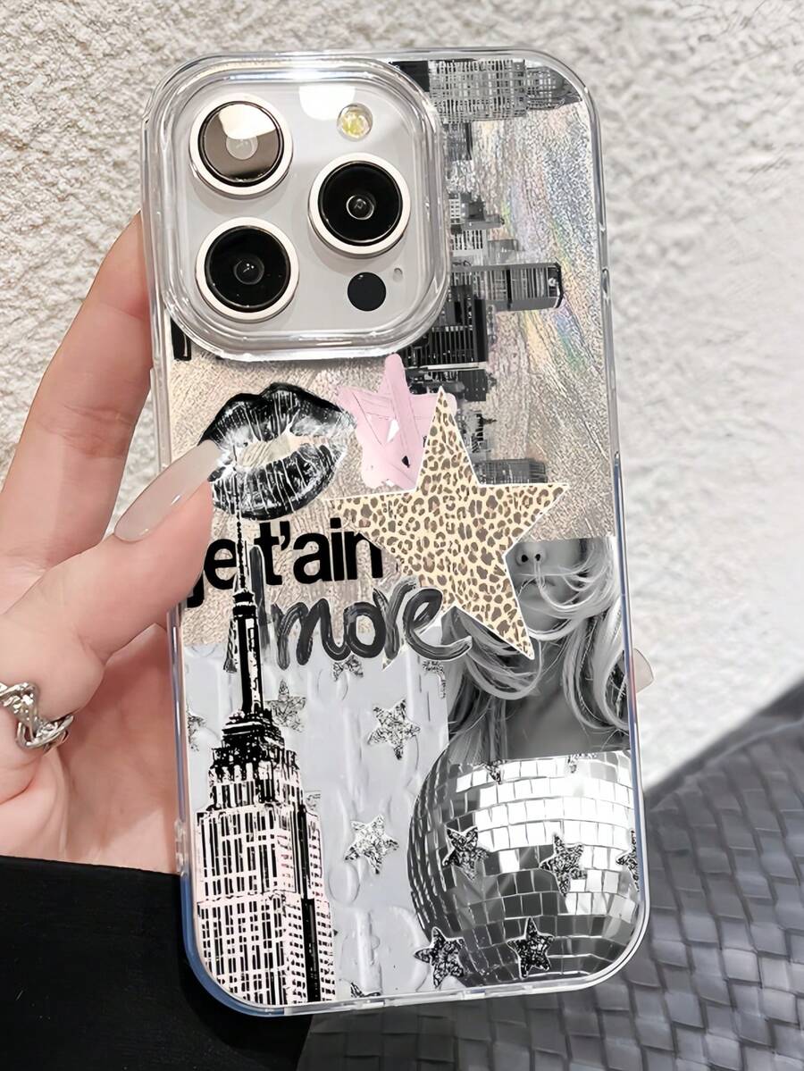 1pc Feather Shell IMD Lens Protection Anti-Drop Leopard Print, Star, New York Night Pattern Personalized Phone Case Compatible With 16 Pro Max, 17/16/15/14 Plus/13/12/11, Also Suitable For Series, Graphic Print - Multicolor - View 1