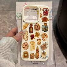 Phone Case: Collection Of Patterns With Hand-Drawn Food Illustrations, Compatible With IPhone 16 Pro Max/15 Pro Max/14/16 Plus/15/13 Pro/12/11, Simple, Fashionable, Drop-Proof, And Aesthetically  TPU Protective Case - أبيض - مشاهدة 4