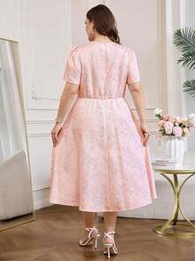 Vestidos para mujer de talla grande, vestidos midi elegantes y románticos de manga corta para primavera y verano - Rosa 2 - Ver 2