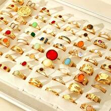 7/16pcs Geometric Shape Ring Set, Elegant Luxury Mixed Styles, Couple Rings For Party, Wedding, Daily Wear, Fashion Jewelry Gift, Random Assortment - Gold - View 3
