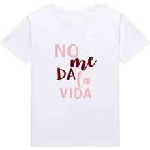Women's Cotton Short-Sleeved Casual T-Shirt With Printed Slogan, White, Youthful, Mexico - 白色 - 查看 2