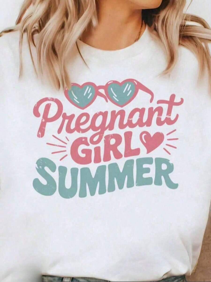 Summer T-Shirt For Pregnant Women 100% Cotton, Maternity T-Shirt, Mother's Day T-Shirt, Printed T-Shirts 100% Cotton For Women, Spring/Summer Graphic T-Shirts For Women, Breathable And Comfortable. - 孕婦襯衫007 - 查看 1