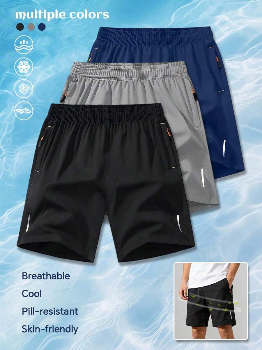 Men's Solid Color Sports Shorts With Drawstring And Pockets, Lightweight And Comfortable, Suitable For Summer Sports And Casual Wear, Black - Black - View 1