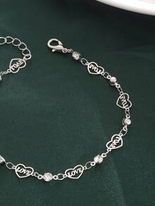 Women's Silver Plated Heart Anklet, Adjustable Crystal Inlaid Foot Jewelry For Summer Beach - Chain - View 6