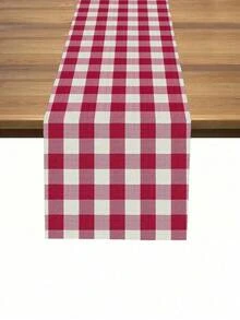 1pc Fuchsia Plaid Table Runner, Minimalist & Versatile, Multiple Size Options, Faux Linen Material, Digital Printing, Suitable For Restaurant, Kitchen, Outdoor Party - Hot Pink - View 1