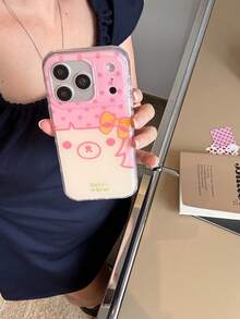 Funny Polka Dot Alien Cat Design Transparent Anti-Drop Soft Phone Case For IPhone 16/15 Pro Max, Unique Aesthetic For IPhone 14/13/12 Pro - Pink - View 9