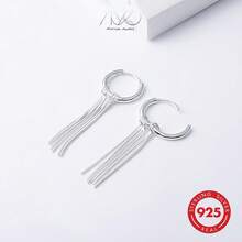 925 Silver Long Tassel Geometric Earrings For Women, Suitable For Daily, Vacation, Party Wear, Holiday Gift - Silver - View 7