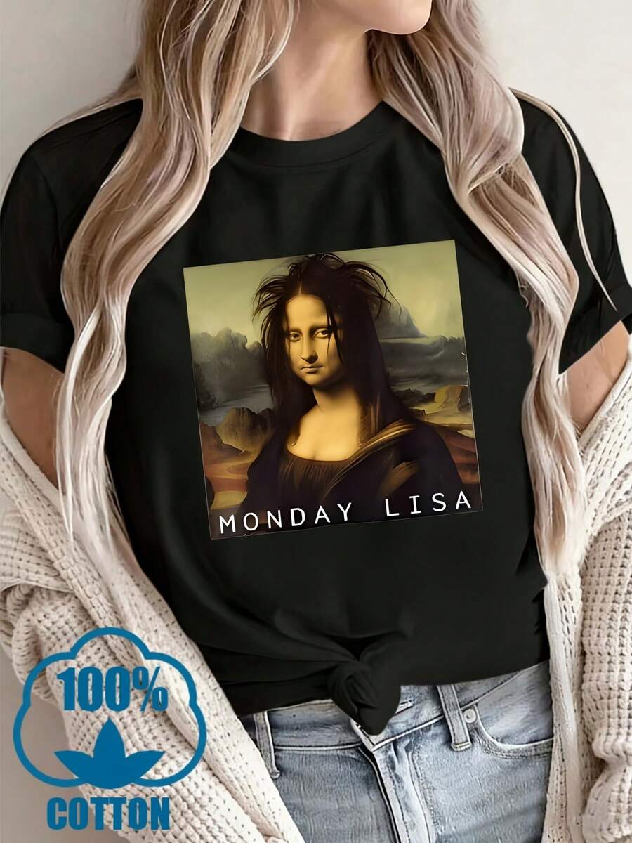 Nueva camiseta pura para mujer 2026 - Camiseta estampada de cuello redondo y ajuste holgado, prenda superior suave casual de diario, artículo versátil para toda estación lavable a máquina, adecuada tanto para uso casual como formal, prenda superior de estar por casa cómoda de diseño simple