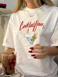 Fashion NEW t de Martini Olive, de cuello redondo y manga corta, informal para mujer, versátil para vacaciones de verano en la playa.-Vintage Street Style Unisex Loose Cotton Sleeve Crew Neck T-Shirt - Blanco - Ver 3