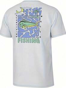 Huk Men's 100% Cotton 180g White Short-Sleeve T-Shirt With Vibrant Sea Fish Print - Relaxed Fit, Round Neck, Machine Washable, Perfect For Outdoor Fishing And Casual Wear, Fishing Gear - 白色 - 查看 1