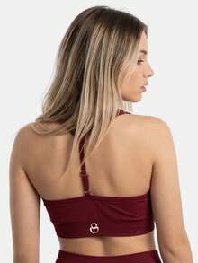 Conjunto deportivo de mujer de dos piezas con diseño acanalado, conjunto de fitness, conjunto de entrenamiento, conjunto de legging y top con ajustador en espalda - Burdeos - Ver 3