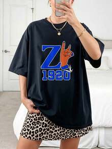 Camiseta Casual de Vacaciones para Mujer, Estilo Sororidad de los Años 20, Camiseta de Mujer - Estampado Impactante - Blusa Casual Lavable a Máquina - Estilo Vintage de los 90s Y2K, 1 Pieza de Camiseta Casual de Algodón - Negro - Ver 6