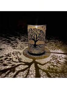 1pc Solar Powered Iron Art Tree Projection Light, Waterproof Outdoor Patio Decor Lamp, Garden Landscape Lighting, Hollow Hanging Lamp - 大樹 - 查看 6