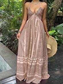 Women Long Dresses - Khaki - View 4