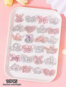 VBOOR 10pcs/Set Random Assorted Rhinestone Embellished Princess Style Sweet Hair Clips - Heart Crown Butterfly Rabbit, Damage-Free Everyday Wear, Party, Travel,Hair Slide - Multicolor - View 7