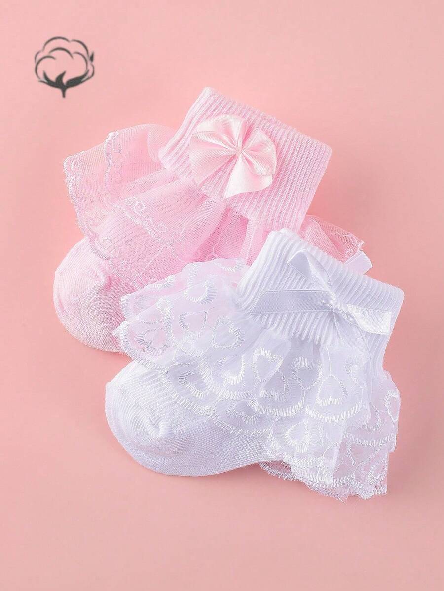 2 đôi tất cotton hai lớp xếp ly cho bé gái, tất trẻ sơ sinh - Nhiều màu - Xem 1
