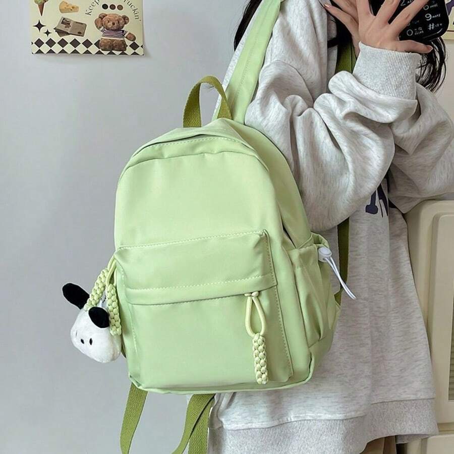 四色男女通用背包,简约大容量学生书包,褶皱休闲户外旅行背包 - 肩膀包 - 查看 1