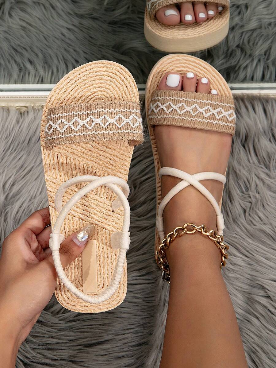 Women's Flat Sandals, Korean Style Versatile Wide Fit,Summer Sandals - Khaki - View 1