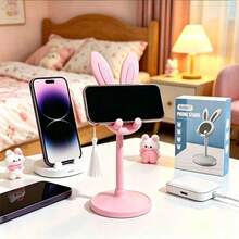 1pc Cute Rabbit Shaped Adjustable Phone Stand, Desktop Cute Rabbit Phone Holder Compatible With All Phones, Phone Accessories, Workspace Accessories, Rabbit Design, Fun Decor, Cute Rabbit Phone Stand, Desktop Angle And Height Adjustable Phone Support - Rabbit Support - View 19