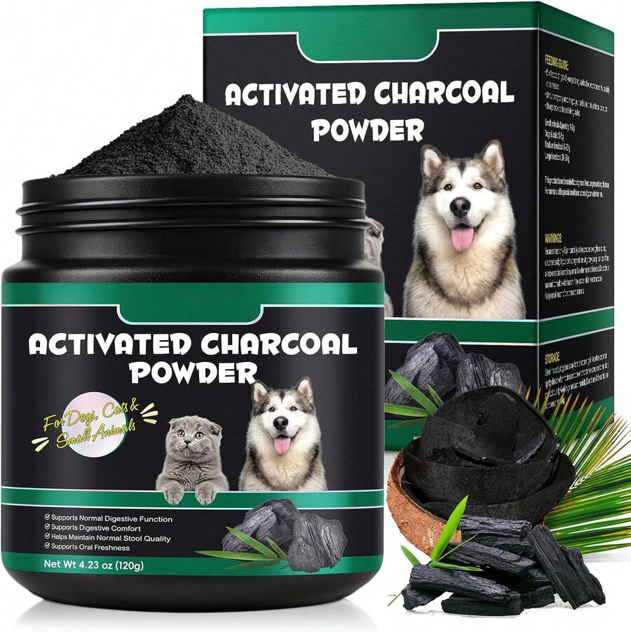 AIQIUSHA Activated Charcoal For Dogs &Amp; Cats, 120g Pure Charcoal Powder For Pets &Amp; Livestock U2013 Daily Digestive Support, Helps Maintain Normal Stool, Single Ingredient, Non-GMO, Gluten Free - White - View 1