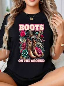 Camiseta unisex de manga cortaDeMujerDeEstiloRetroOesteConGráficoBotasEnTierraDeMangaCorta,DiseñoDeBotasYSombreroDeVaqueroDeModaCamisetaInformalDeCuelloRedondoConEstampadoVibranteRedondoCuelloImpresoCortoMangaInformalTodos los díasCamisetaEllosSonExcelenteRegalosParaAmigosYFamiliaCamisetasCaracterísticaAJovenYA la modaDiseñadores de pantallashombre, , , Dazymujer,romwehombres, bohochic,maestrasregalos,camisetaparaconjuntos de mujercon curvasparamu,y2k, - Negro - Ver 1