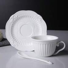 1 chiếc cốc cà phê gốm sứ trắng kèm đĩa lót, dùng được trong lò vi sóng & máy rửa bát, tái sử dụng cho trà, cà phê hoặc đồ uống nóng - trắng - Xem 6