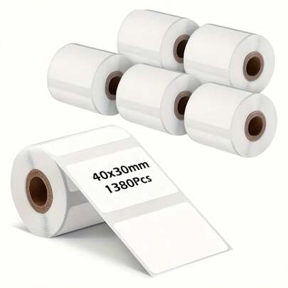 6 cuộn, 960 tờ nhãn nhiệt 40x30mm, 3.99cm x 3.0cm, chống dầu, có keo dính chắc chắn - Hoàn toàn phù hợp cho mã vạch, nhãn giá, v.v., tương thích với máy in M220/M120/M110/M200, nhãn nhiệt.