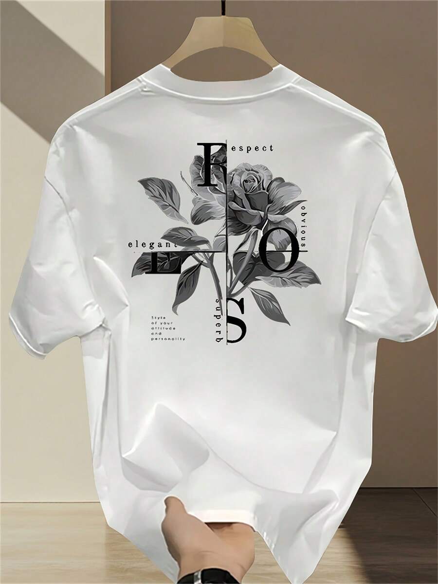 Men's 100% Cotton Graphic T-Shirt – Stylish Print, Simple Casual Wear - White - View 1