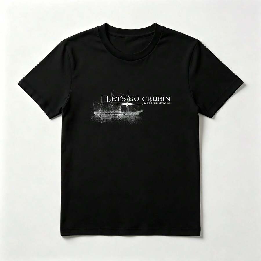 Barco Vintage Playera de Algodón Negro con Ilustración Marítima - Negro - Ver 1