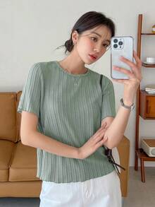 Camiseta Sólida Texturizada Con Ribete De Lechuga - verde menta - Ver 3