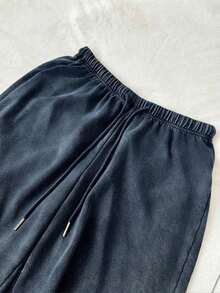 Pantalones de chándal de pierna recta y cintura baja para mujer, apropiados para el verano, con efecto lavado - Azul - Ver 5